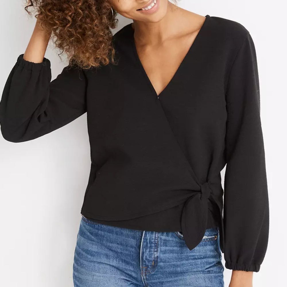 Madewell Texture and Thread Crepe Wrap Top Black Size S